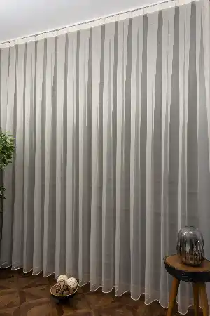 Arzenen Marka Doğal Yansımalarıyla Şık Görünümlü Kendinden Parlak, Renkli Tül Perde- Açık Bej - Kurşunlu Tül