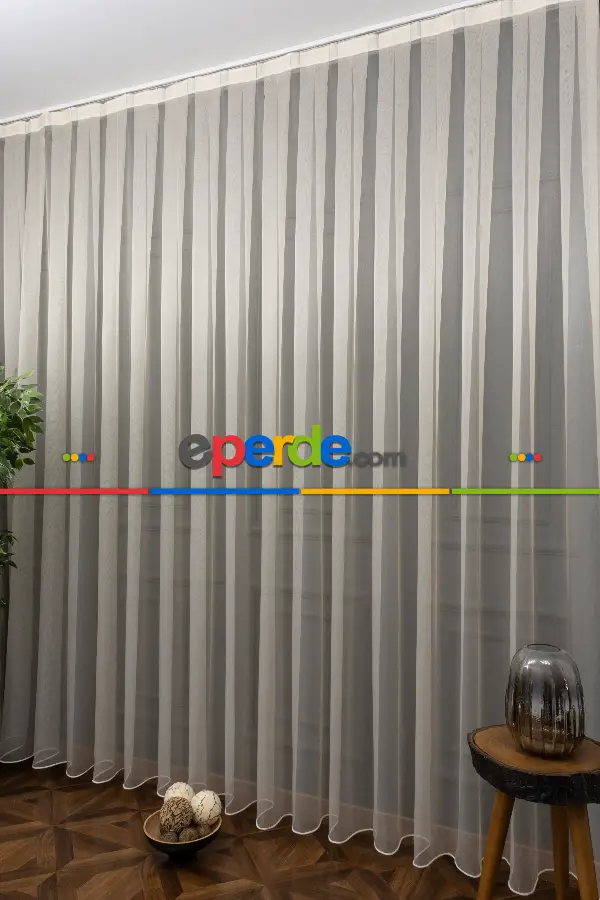 Arzenen Marka Doğal Yansımalarıyla Şık Görünümlü Kendinden Parlak, Renkli Tül Perde- Açık Bej - Kurşunlu Tül