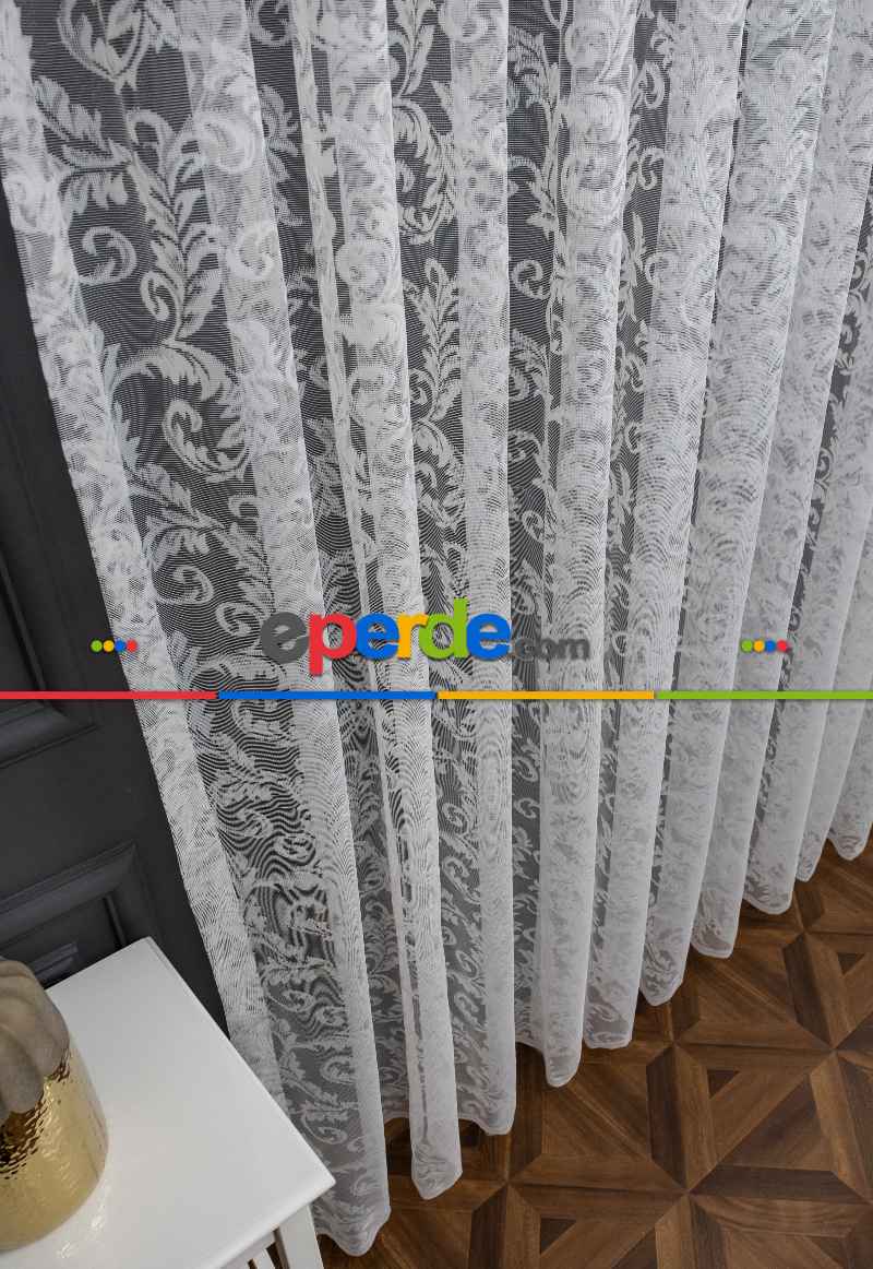 Sarmaşık Şal Desen Ekru Kırık Beyaz Renk Desen Tasarım Tül