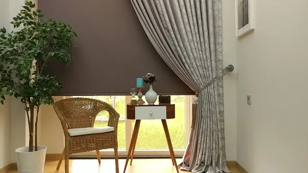 Patinedesenli Açık Vizon Pudra Renk Kombinli Desenli Fon Perde- Kahve Açık-gri Açık