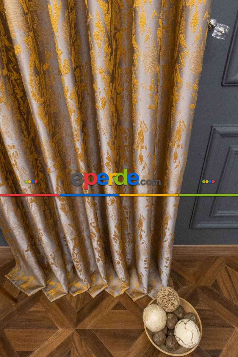 Jakar Dokuma Fon Perde Hardal Sarı Renk