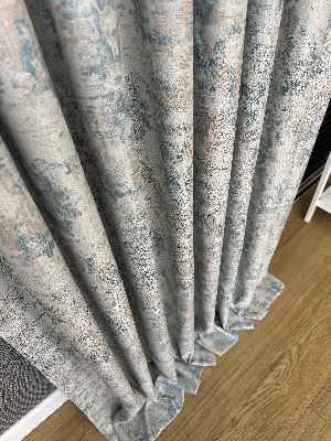 Patine Desenli Desenli Jakar Fon Perde (285 En) Turkuaz - Kahve Ve Krem Renklerinde