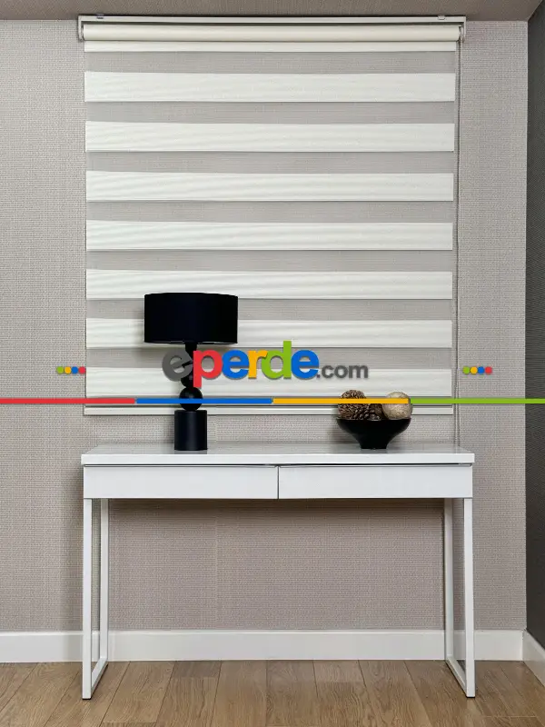 Salon Krem Dar Sık Pliseli Zebra Perde, Standart Metal Kasalı Yüksek Kalite Kornişe Kolay Montaj Seçenekli