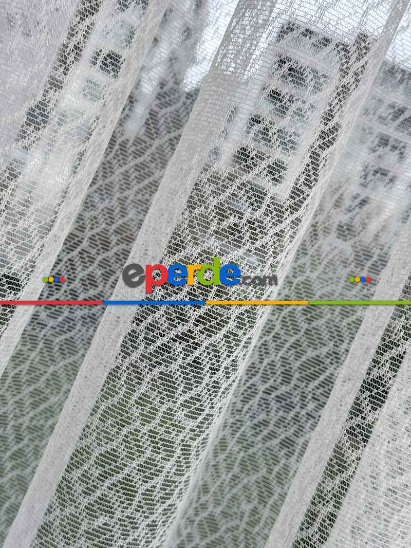 Salon - Desenli Fransız Dantel Örme Tül Perde, Desenli Ütü İstemeyen Tül