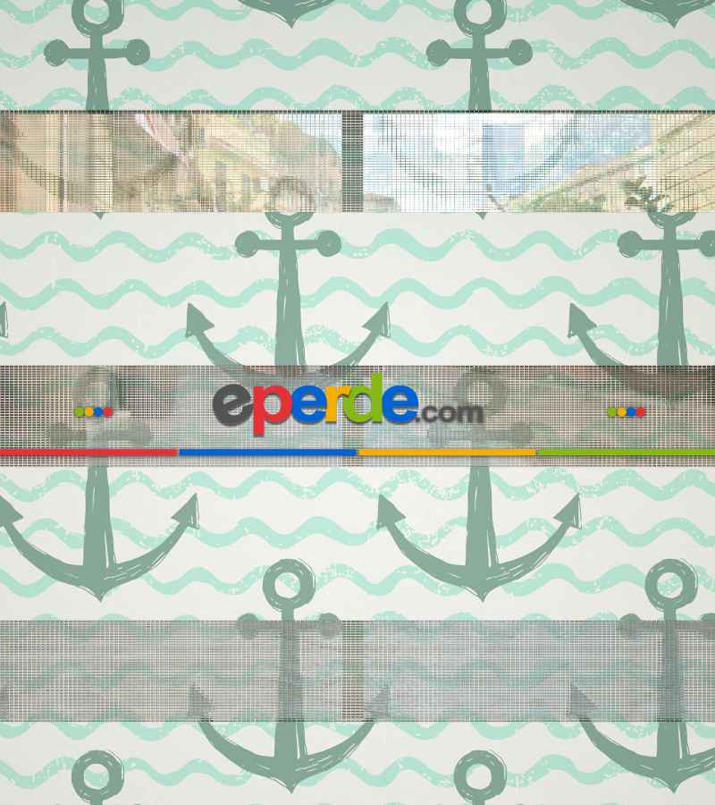 Çapa Baskılı Zebra Perde- Beyaz-su Yeşili