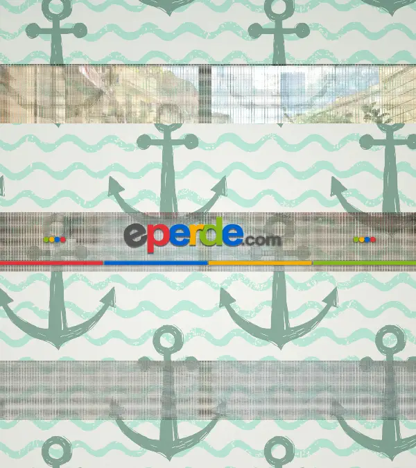 Bebek Odası Zebra Perde - Çapa Baskılı Zebra Perde- Beyaz-Su Yeşili