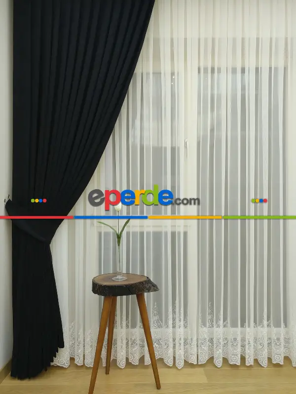 Salon Siyah - Düz Fon Perde (  Dökümlü Fon Perde)- Siyah