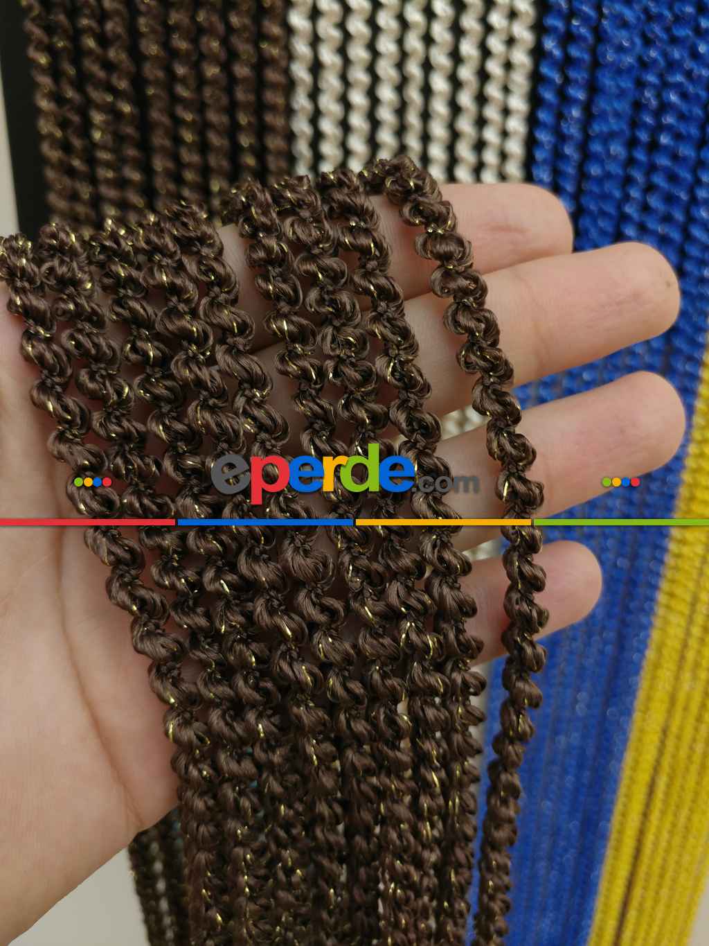 Bukle Serisi Kahve Altın Simli İp Perde- Altın Simli-kahve