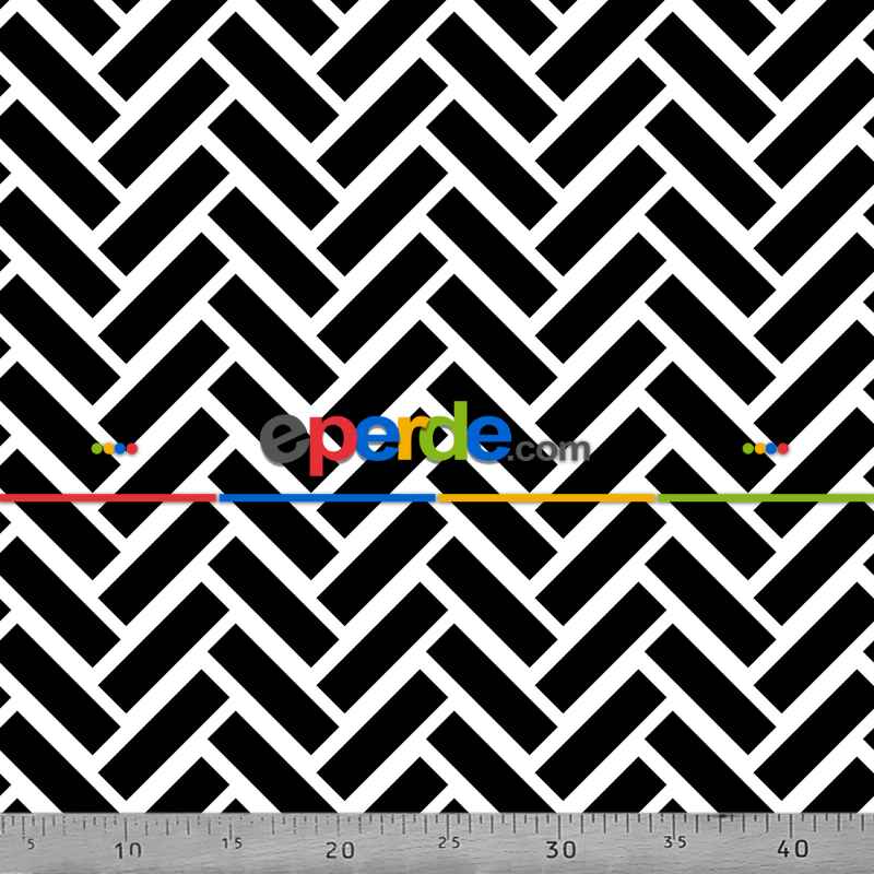 Geometrik Desenli Fon Perde Evm1000 Kumaşı Kalındır Duck Bezi Değildir- Siyah-Beyaz