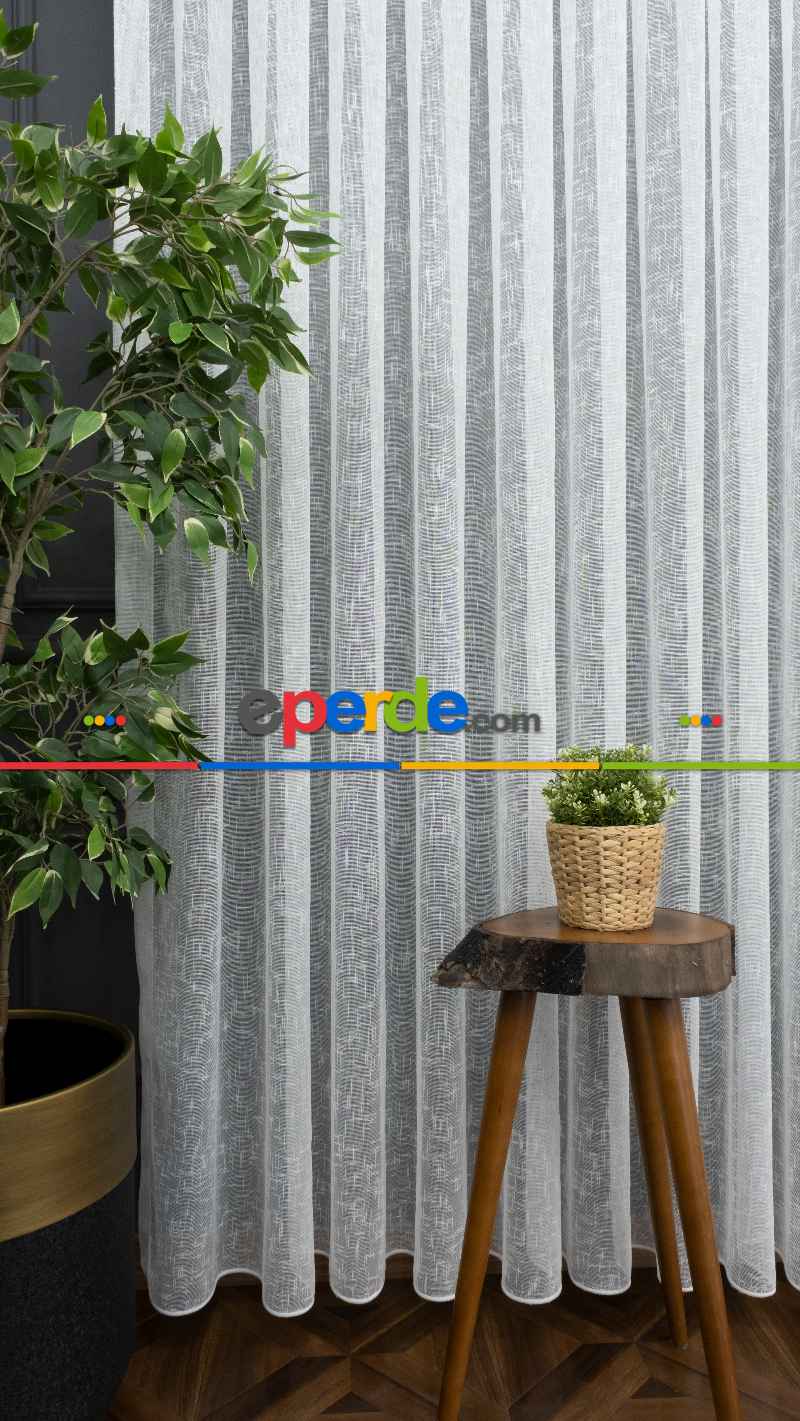 Favori Dolgulu Keten Yüksek Gramajlı Tül- Ekru