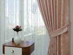 Patinedesenli Pudra - Katyonik Jakar Fon Perde- Pudra