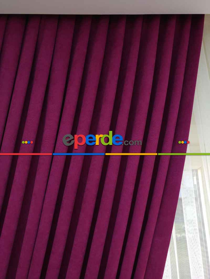 Mürdüm Düz Fon Perde Dökümlü Birinci Kalite 300 Cm Geniş En Daha Hesaplı- Mürdüm Koyu