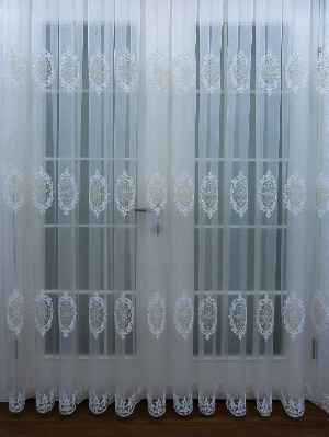 Damask Desen Nakış İşlemeli Tül Perde- Krem-Ekru