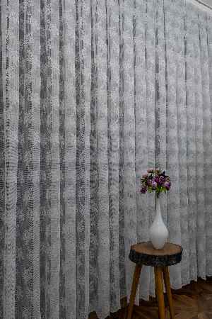 Fransız Dantel Tül - Çiçek Motifli - Ütü İstemez- Ekru