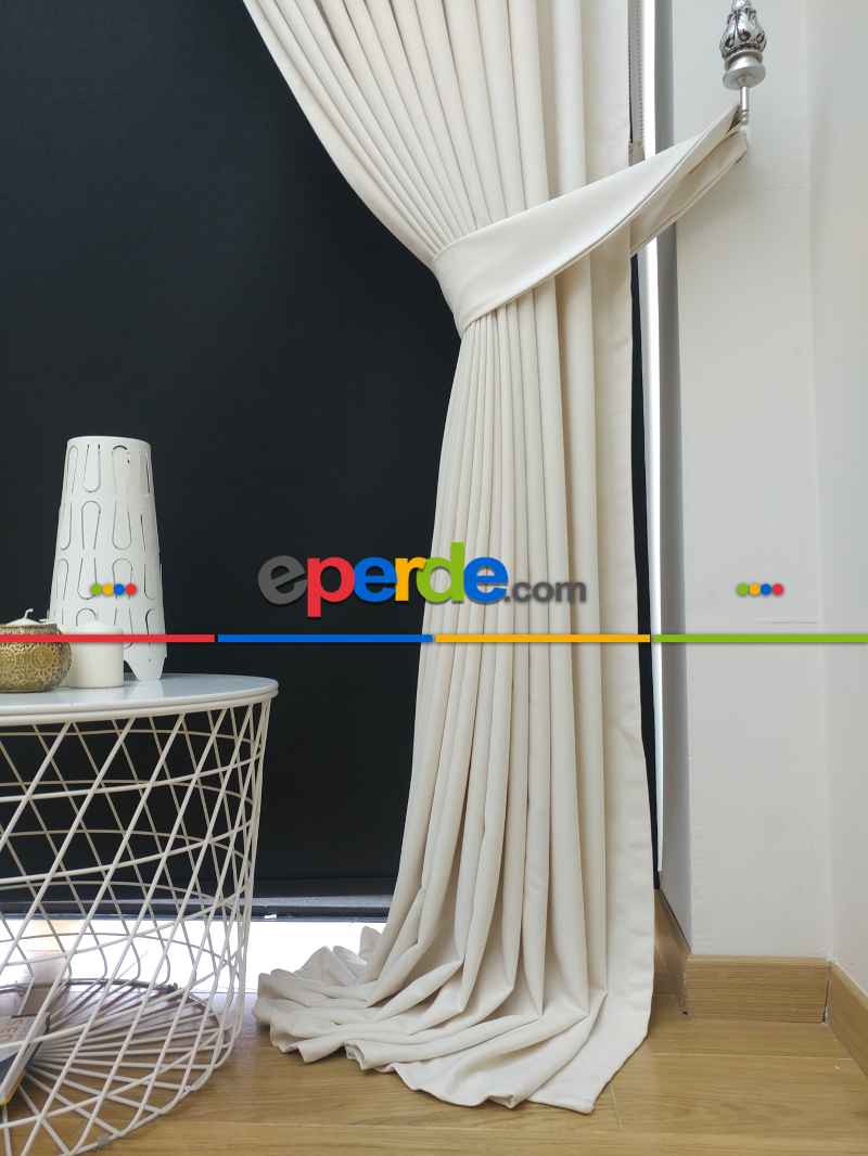 Düz Renk Dökümlü Fon Perde (180)- Beyaz