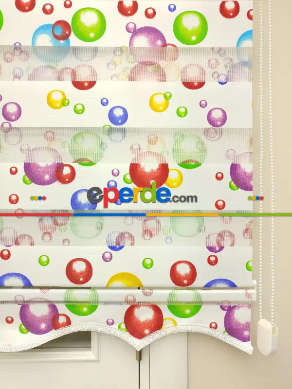 Çocuk Odası - Zebra Perde - Baloncuk Baskılı-  Çok Renkli 3