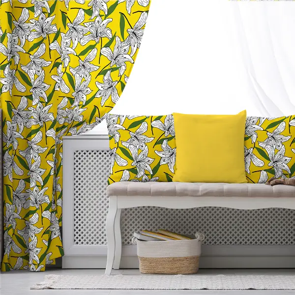 Sarı Fon Perde Evim1589 Kumaşı Kalındır Duck Bezi Değildir- Mavi-beyaz