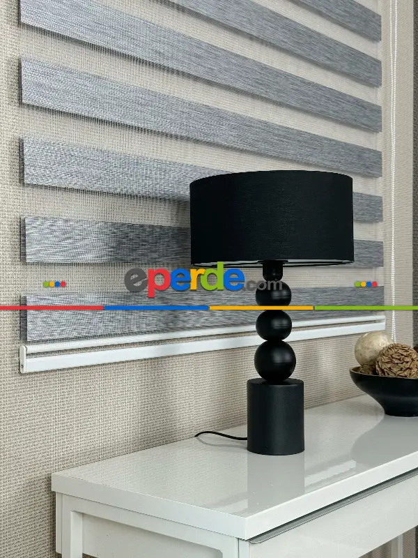 Gri Bambu Zebra Perde, Standart Metal Kasalı Yüksek Kalite Kornişe Kolay Montaj Seçenekli