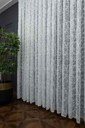 Fransız Dantel Tül - Şimşek Desen - Ütü İstemez- Ekru