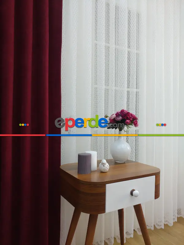 Petek Desenli Tül Perde- Ekru