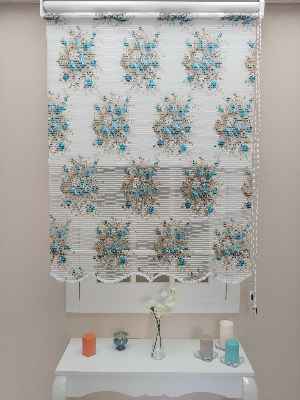 Çift Sistem Tül Stor Perde - Cattivo Series 1633- Beyaz-kahve-turkuaz