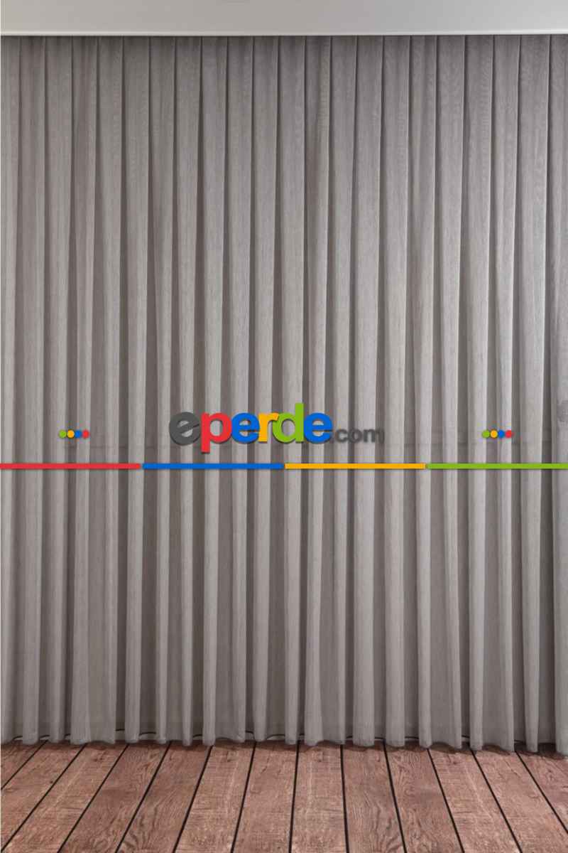 Gri Natural Keten Tül - Kurşunlu Tül