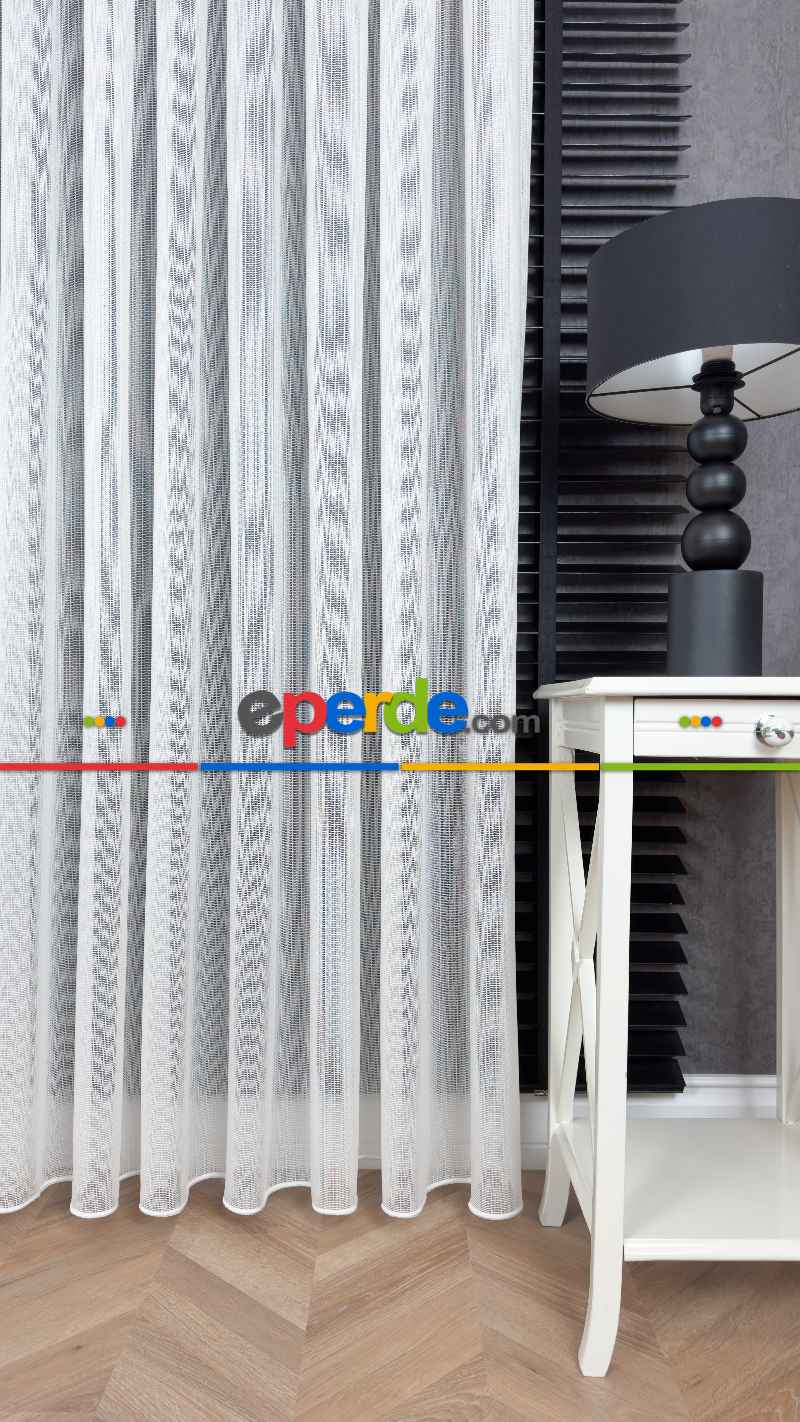 Brillant Ekru Hafif Simli File Tül Perde