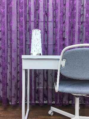 Kelebek Desenli Kız Çocuk Odası İçin Tül Perde - Mor- Mor