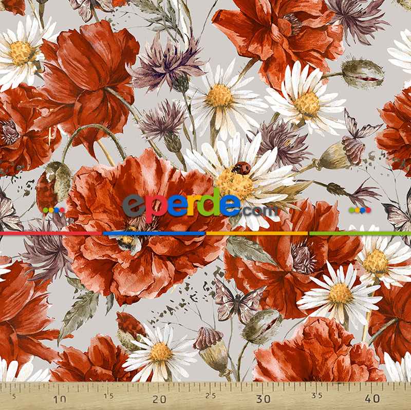Turuncu Çiçek Desenli Fon Perde Evm645 Kumaşı Kalındır Duck Bezi Değildir- Sarı-beyaz-turuncu