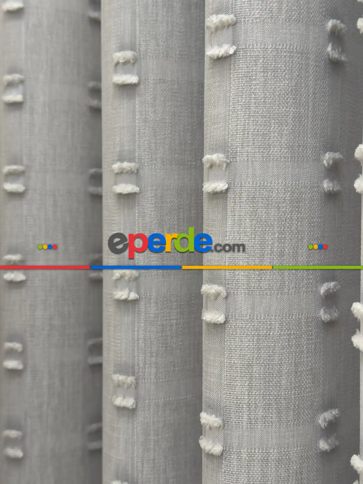 Gri Ponpon Nakışlı Tül Perde, Premium Kalite Seri