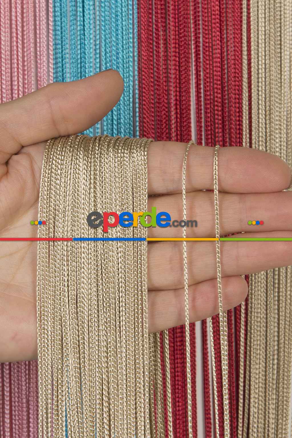 İnce Zincir Seri İp Perde Bej- Bej