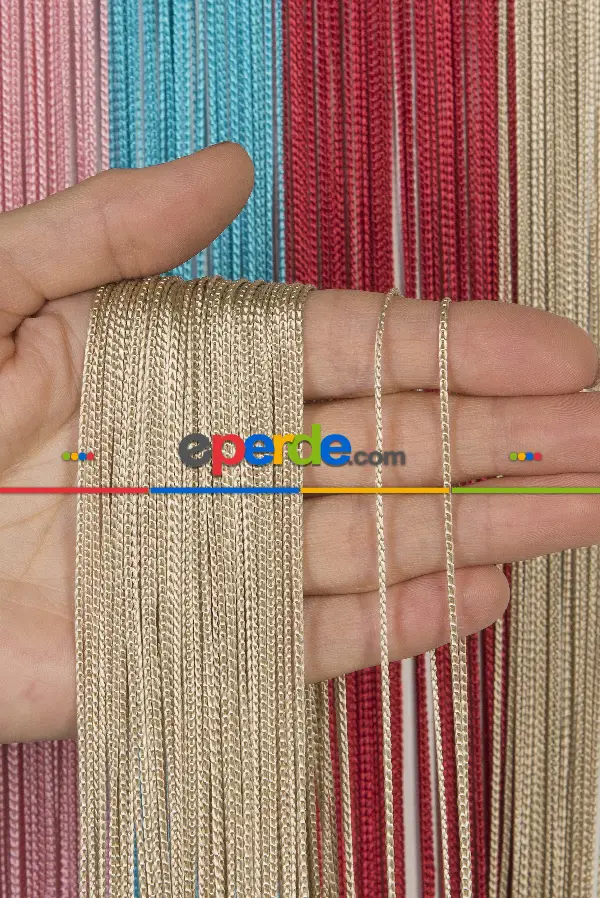 İnce Zincir Seri İp Perde Bej- Bej