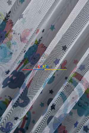 Hazır Ölçülü Petek Zemin Mavi Mor Renkli Bulut Ve Gökkuşağı Desenli Grek Baskılı Tül Perde