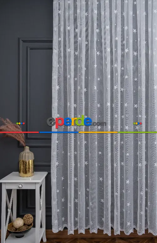 Yıldız Desenli Tül Perde - Kız/erkek Çocuk Odası Ve Bebek Odası Tül Perde