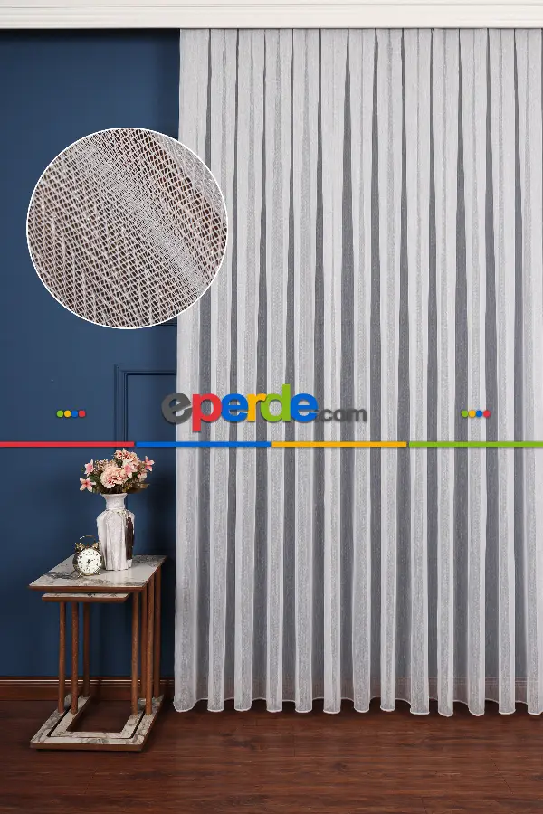 Salon Tül Modelleri - Garvolin Gri Düz Tül Perde