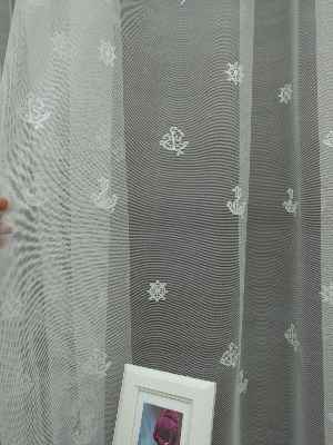 Çocuk Odası Tül Perde - Denizci Desen Çapalı Tül Perde- Ekru