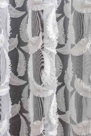 Bambu Zemin, Etek Püsküllü Tül Perde, Bambu Doğal Dokulu, Ekru