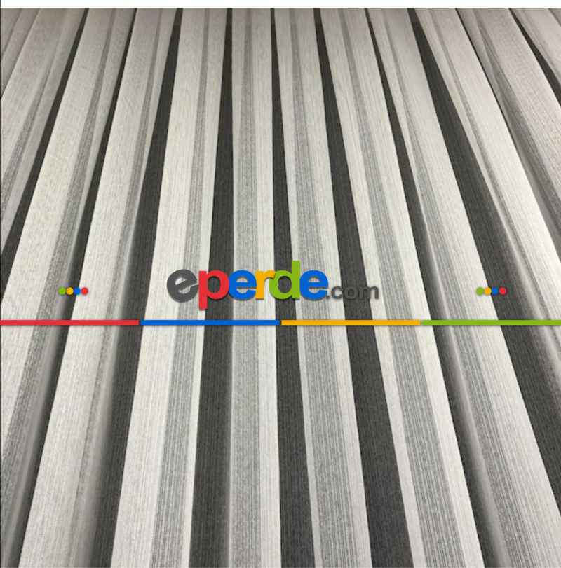 Ekru Sık Dokulu Çizgili Modern Düz Tül Perde - Ütü İstemez