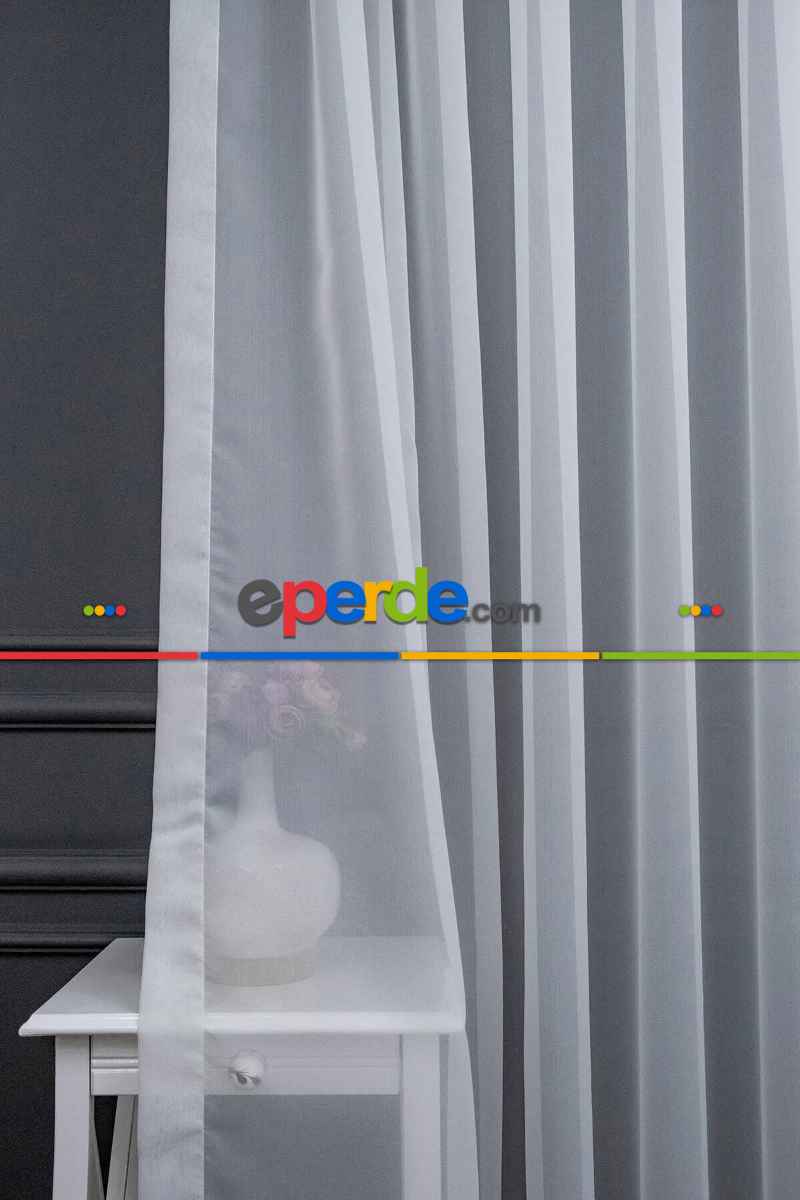 Salon - Crop Beyaz Sade Kar Beyaz Bembeyaz Sade Kırışmaz Ütü İstemez Tül Perde