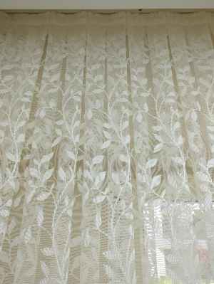 Sarmaşık Yaprak Desenli Özel Örme Dokulu Tül Perde - Ekru