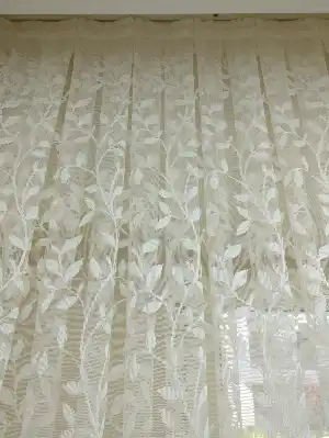 Sarmaşık Yaprak Desenli Özel Örme Dokulu Tül Perde - Ekru