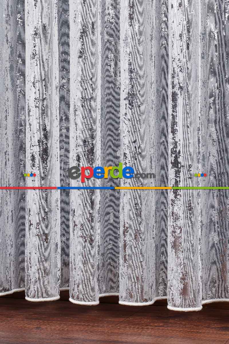 Salon Tül - Empoli Dijital Baskılı Tül Perde Ekru-gümüş