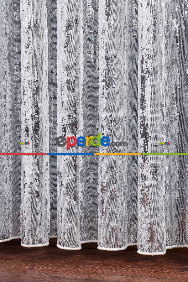 Salon Tül - Empoli Dijital Baskılı Tül Perde Ekru-gümüş