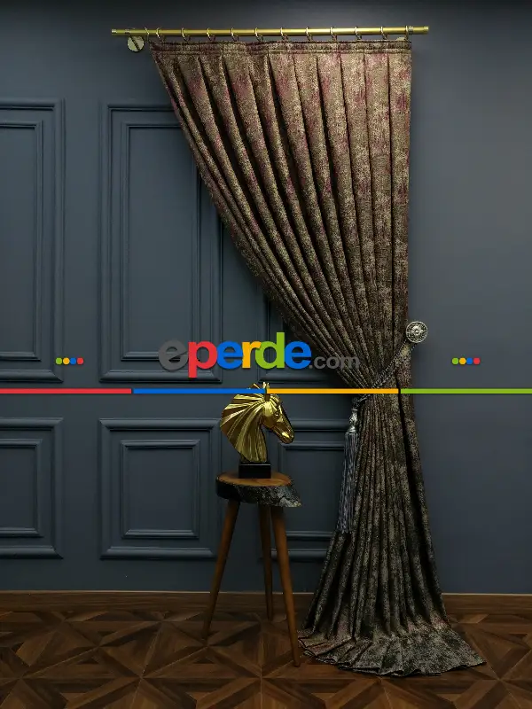 Modern Desenli Jakarlı Fon Perde Yeni Seri 401- Bej-haki-mürdüm