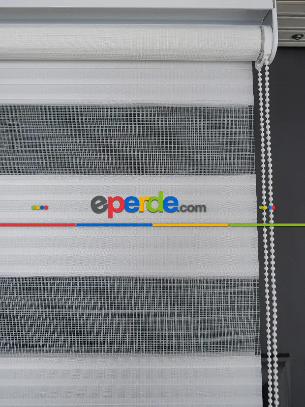 Salon Zebra Perde - Beyaz Renk Yüksek Kalite Pliseli Zebra, Mekanize Perde