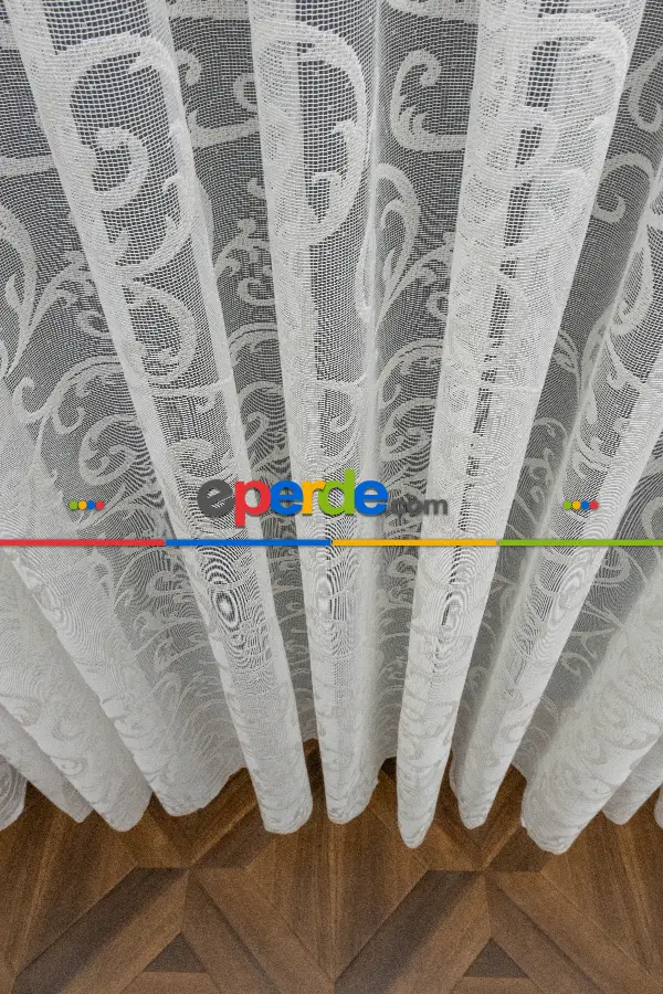 mutfak - Şal Ve Sarmaşık Desenli Örme Tül Fransız Danteli