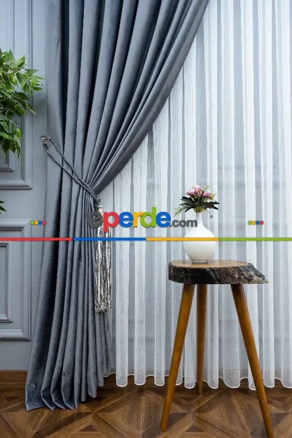 Salon Fon Perde - Orjinal Örme İpek Kadife (ithal)- Gri-Füme-Antrasit