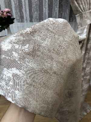 Patinedesenli Bej - Katyonik Jakar Fon Perde- Bej