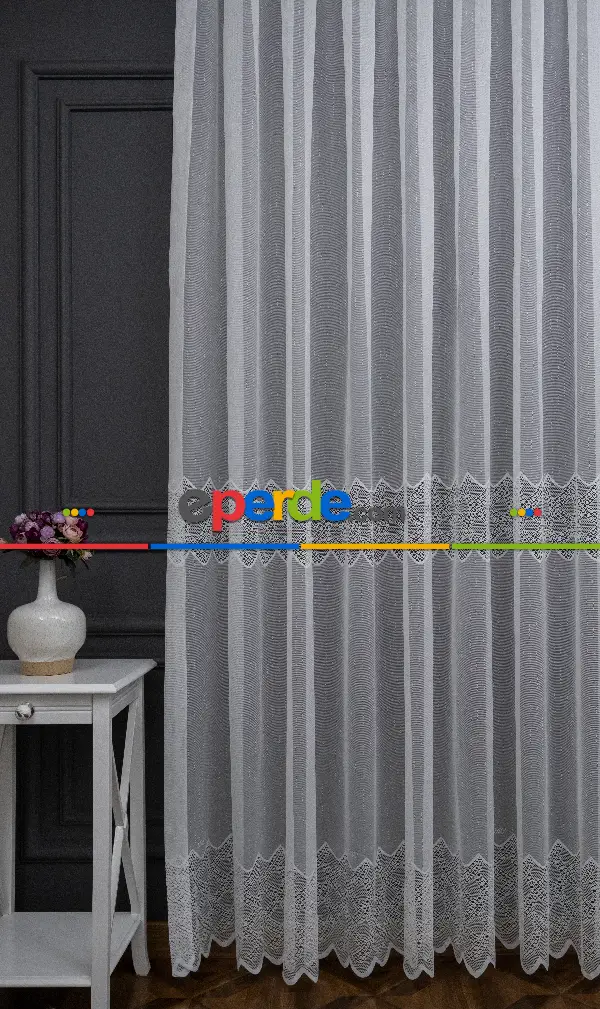 Taç Tül Perde - Taç Örme Tül Perde - Desenli Tül Perde - Ara Dantel Spor Örme Entel Desenli Tül