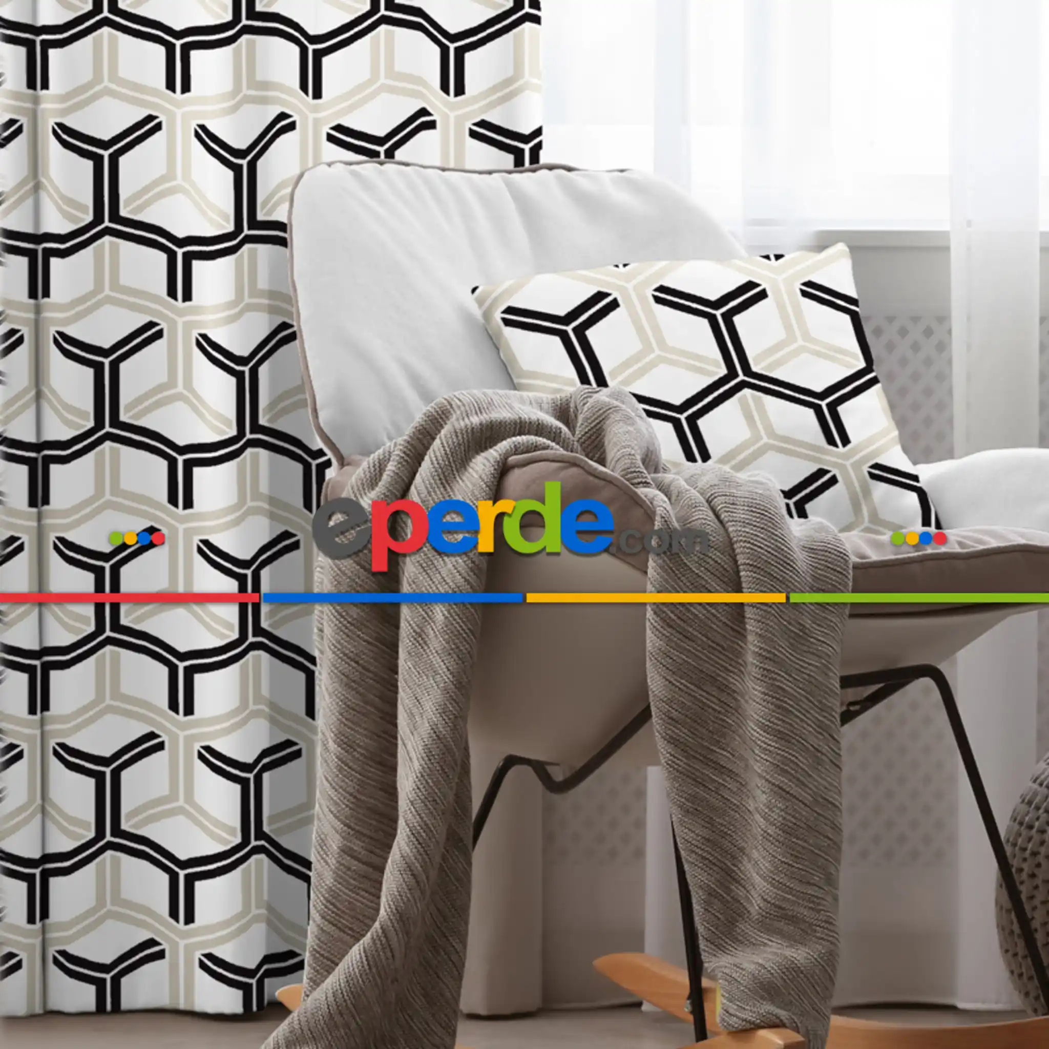 Modern Desenli Fon Perde Evm1930 Kumaşı Kalındır Duck Bezi Değildir